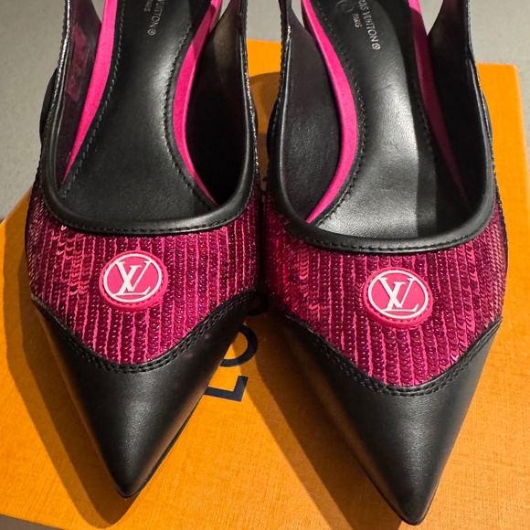 NEW Louis Vuitton Calfskin Archlight Slingback Pumps Pink Sequin EU 38.5/US 8.5 - Picture 1 of 8